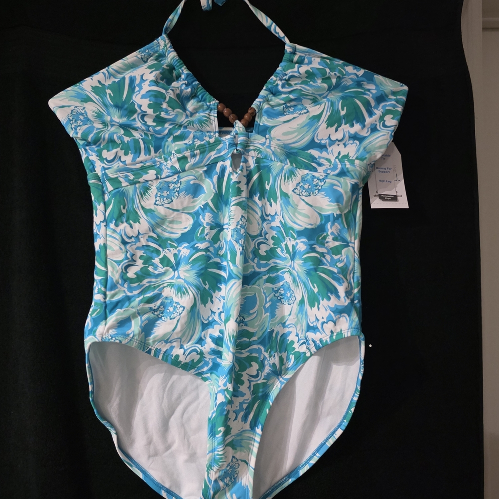 Girls' Blue Teal Floral One-Piece Swimsuit - Kids Swim